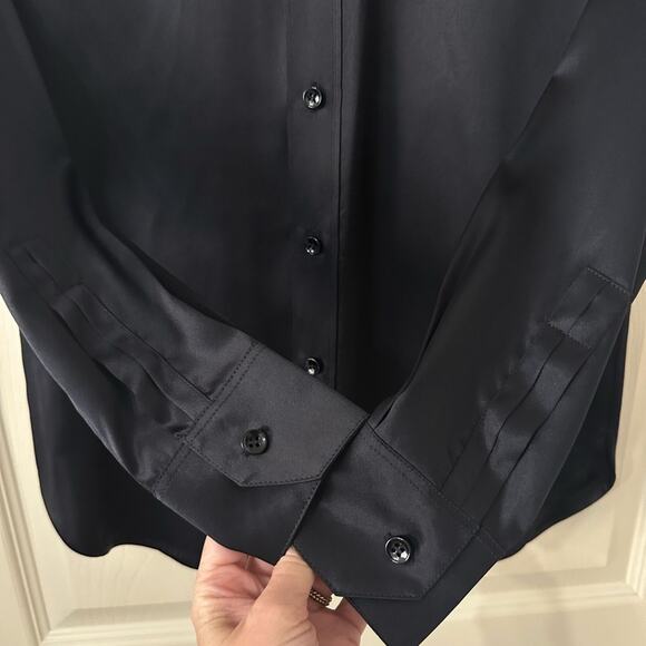 Saint Laurent Silk Satin Blouse Glossy Black size FR 38 Button front - Picture 4 of 13